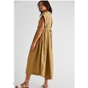 Free People Women M All Occasion Shirt Dress Midi Sleeveless Pockets Linen Blend